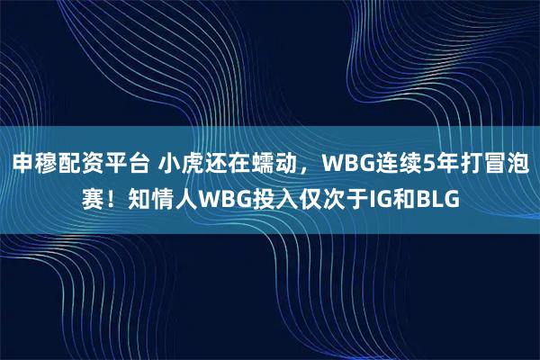 申穆配资平台 小虎还在蠕动，WBG连续5年打冒泡赛！知情人WBG投入仅次于IG和BLG